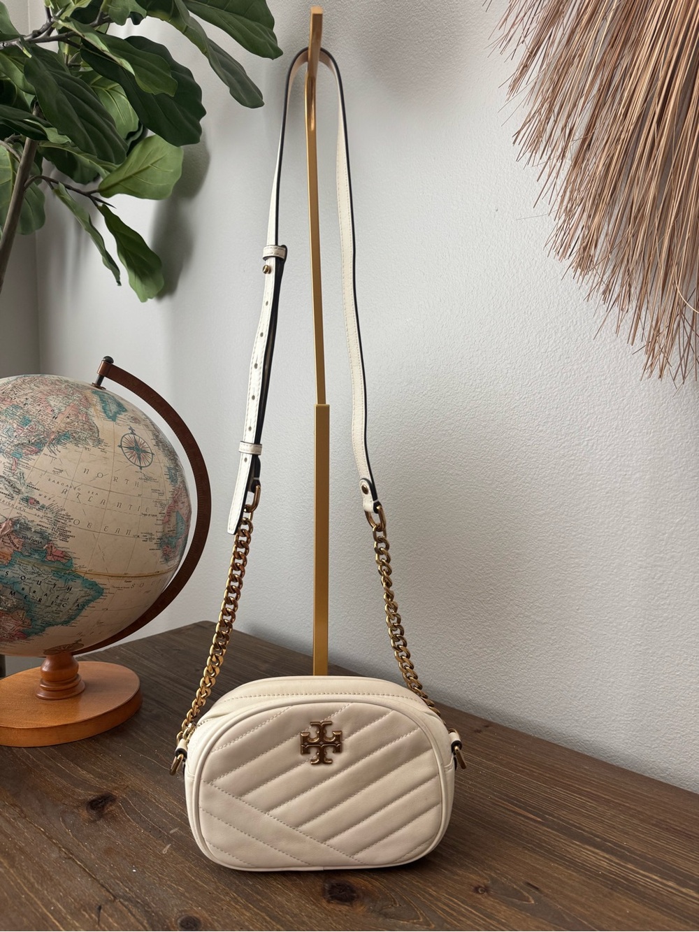 Tory Burch Kira Chevron Small Camera Bag Ivory Cream Gold